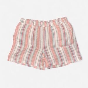 Pink and White Striped Linen High Waisted Stretchy Shorts